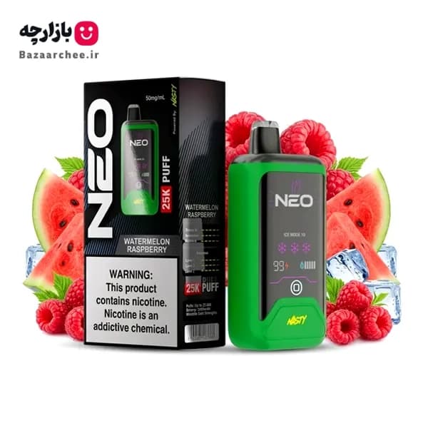 ویپ پاد یکبار مصرف هندوانه تمشک یخ 25000 پاف نستی نئو + صفحه نمایش حرفهای و لمسی | Nasty Neo 25K Watermelon Raspberry