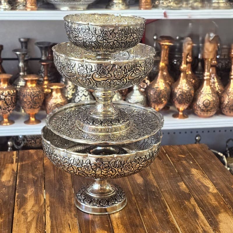 ست پذیرایی مسی ۴ تکه گل رز نانو کروم زنجان — تصویر ۲