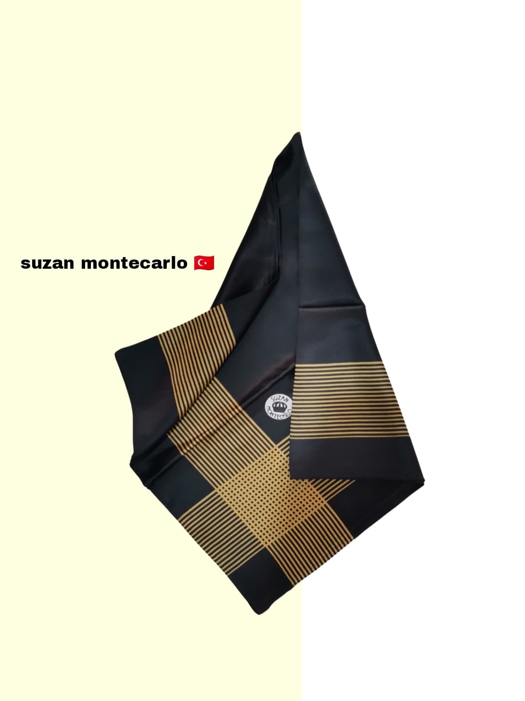 روسری ترک Suzan Montecarlo | طرح مشکی حاشیه طلایی، لوکس و مجلسی