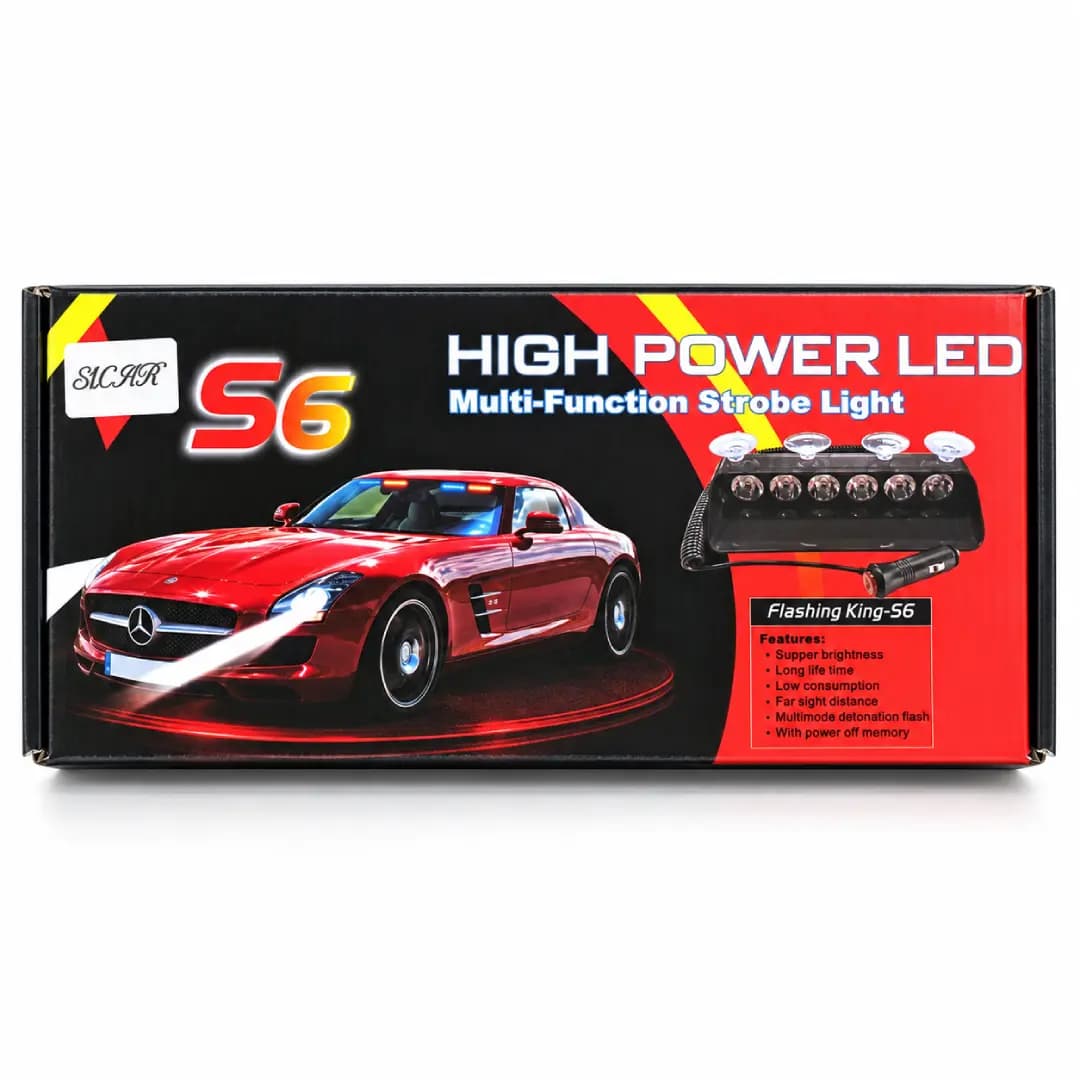چراغ فلاشر پلیسی LED خودرو مدل S6 ششلنز فندکی