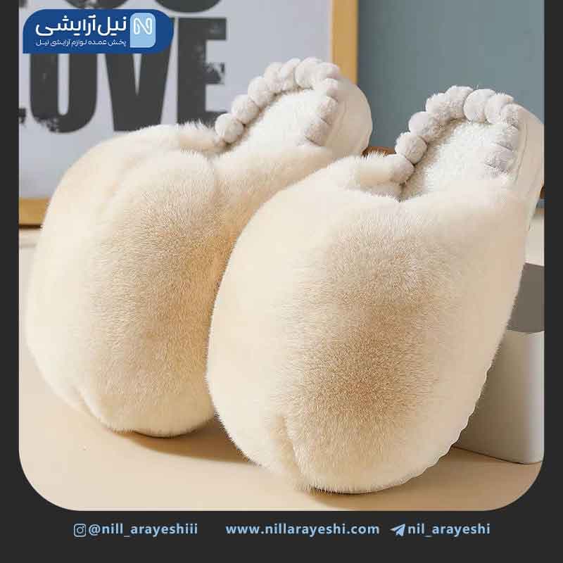 دمپایی پشمی روفرشی جلو بسته ساده دور توپی ( اسلیپر )
