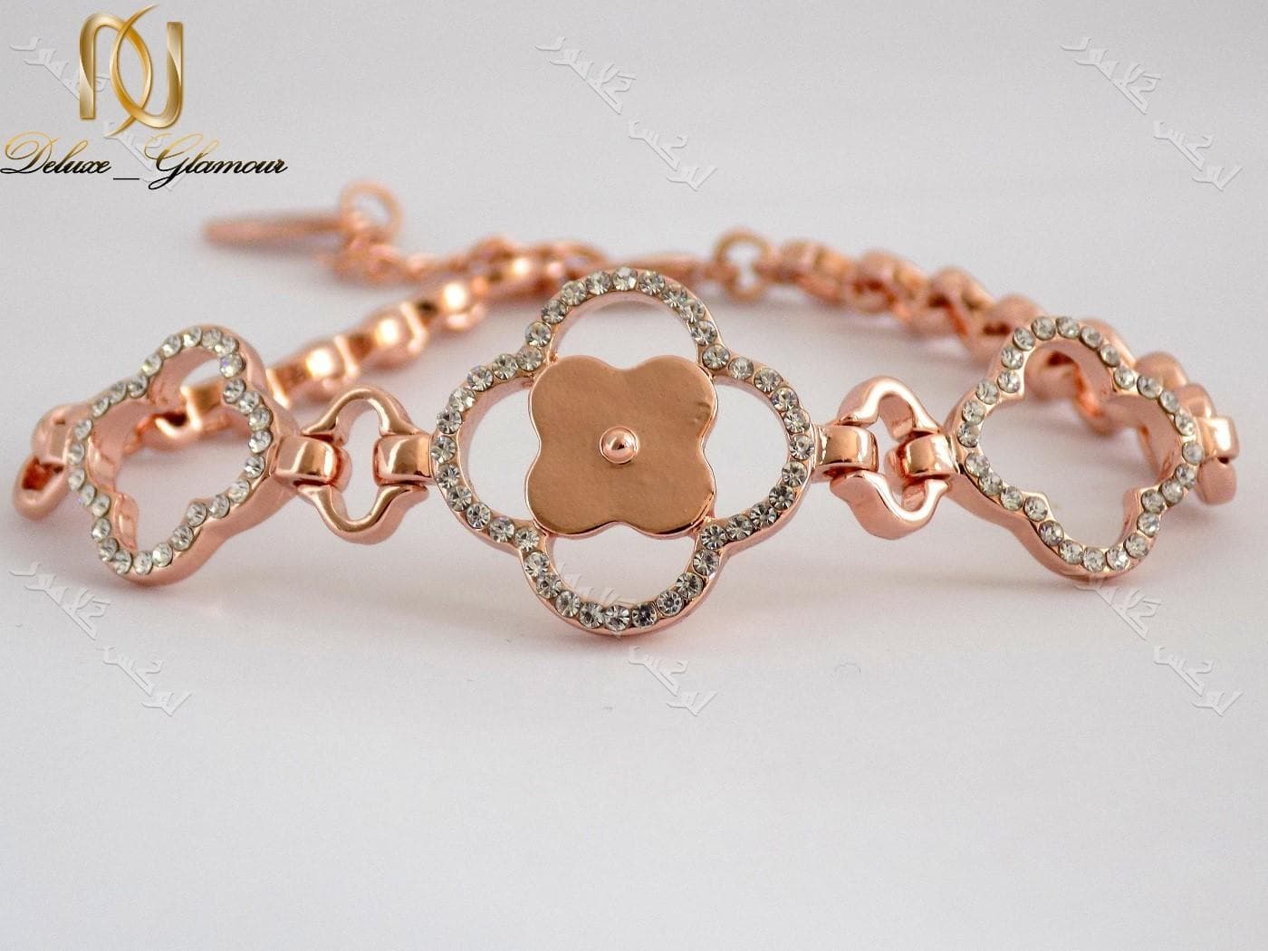 دستبند اسپرت دخترانه رزگلد طرح گل کلیو با کریستالهای سواروفسکی اصلDs-n152