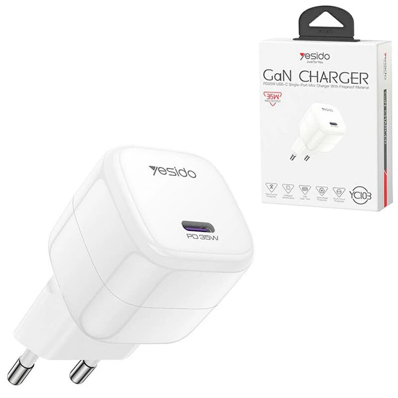 شارژر دیواری 35 وات یسیدو YC103 GaN PD 3A — تصویر ۲
