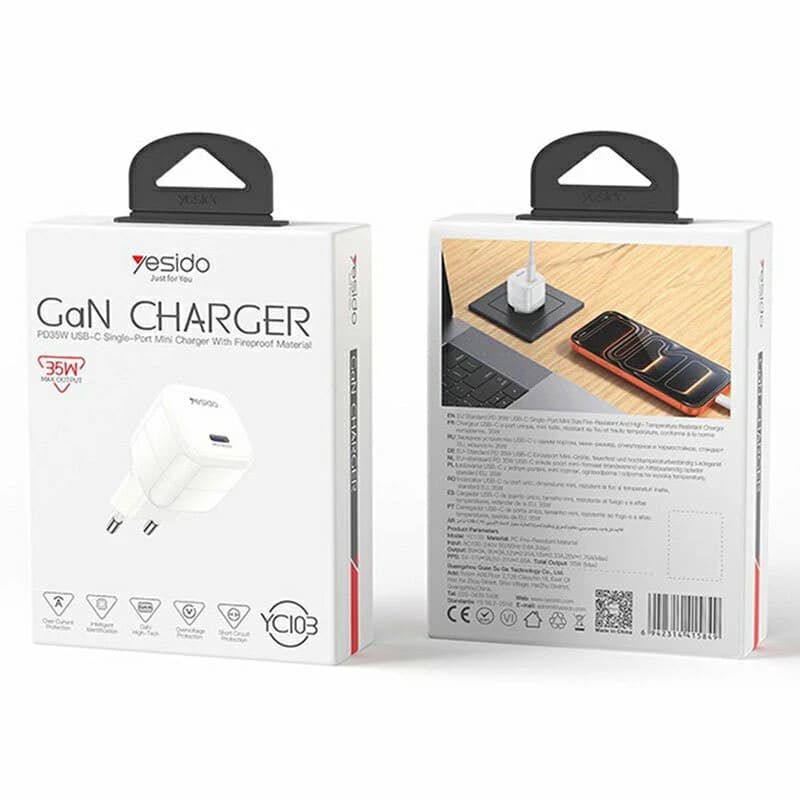 شارژر دیواری 35 وات یسیدو YC103 GaN PD 3A — تصویر ۳