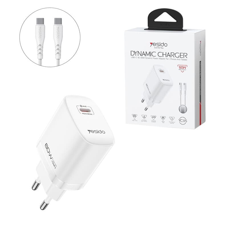شارژر دیواری 60 وات یسیدو YC115 GaN PD3.2 3A + کابل تبدیل تایپ سی — تصویر ۱۲