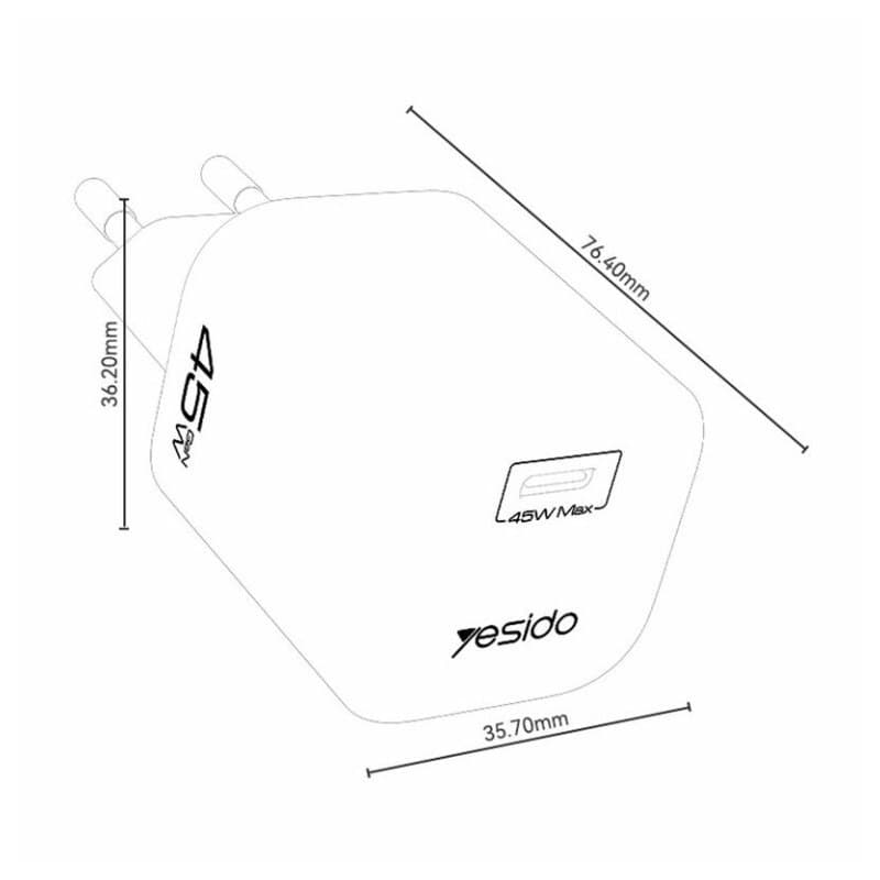 شارژر دیواری 45 وات یسیدو YC116 GaN PD 3A + کابل تبدیل تایپ سی — تصویر ۷