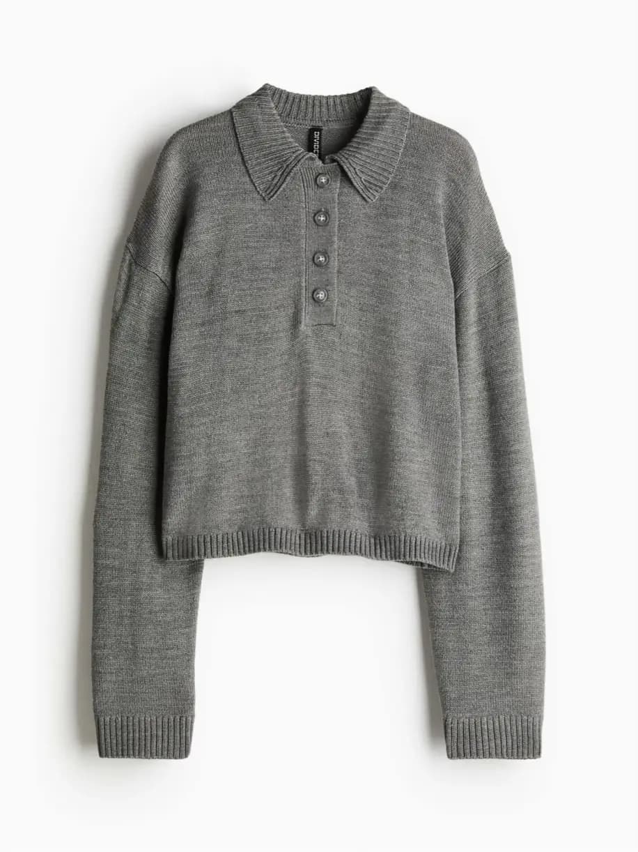 کراپ بافت سه دکمه طوسی H&M