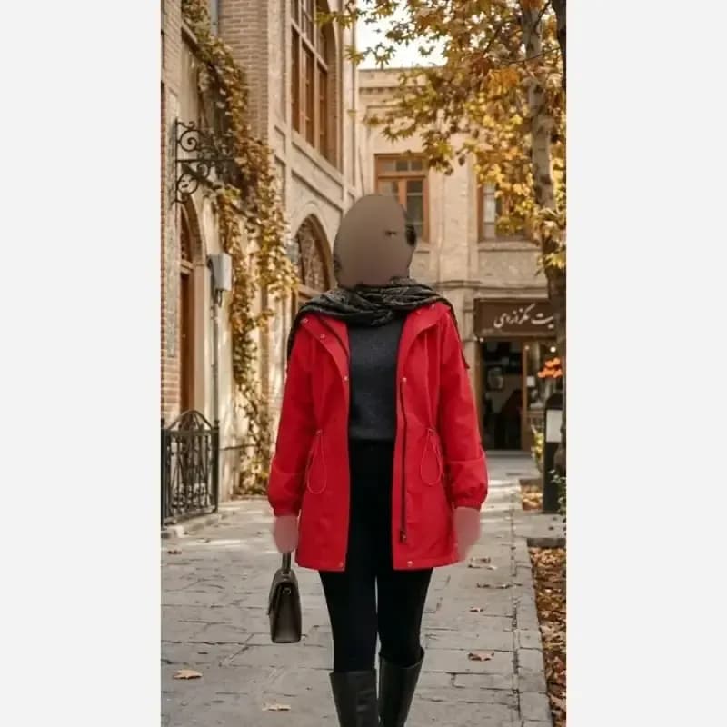بارانی زنانه مدل گالیا جنس سانتانا آستردار فری سایز 38 تا 46 — تصویر ۵