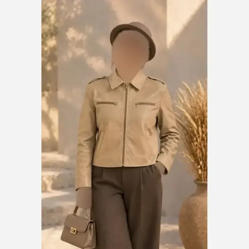 کاپشن چرم زنانه دو زیپ استرکشی شده فری سایز مدل سایرا