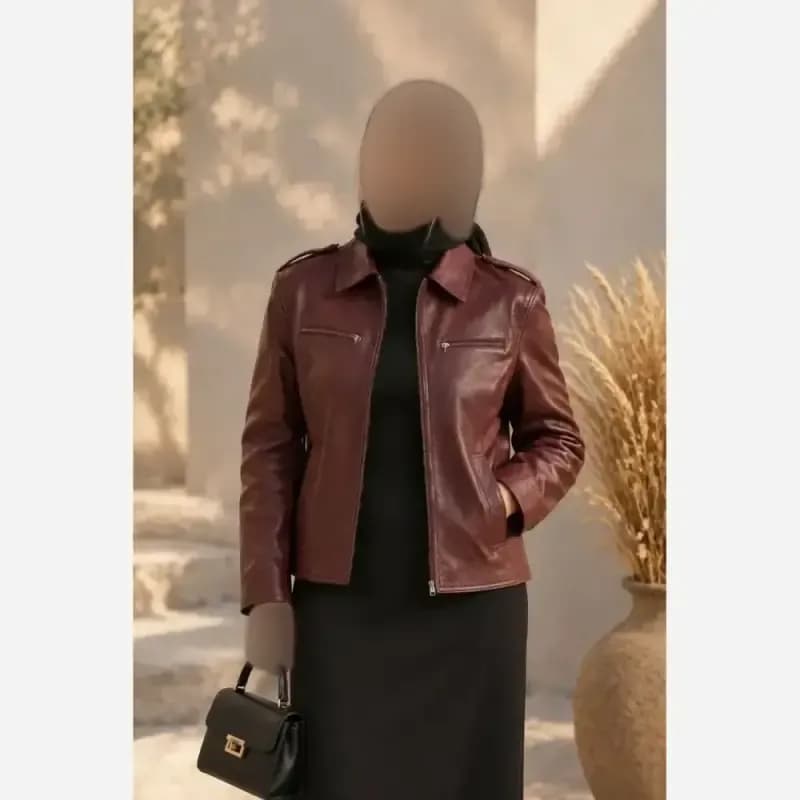 کاپشن چرم زنانه دو زیپ استرکشی شده فری سایز مدل سایرا — تصویر ۲