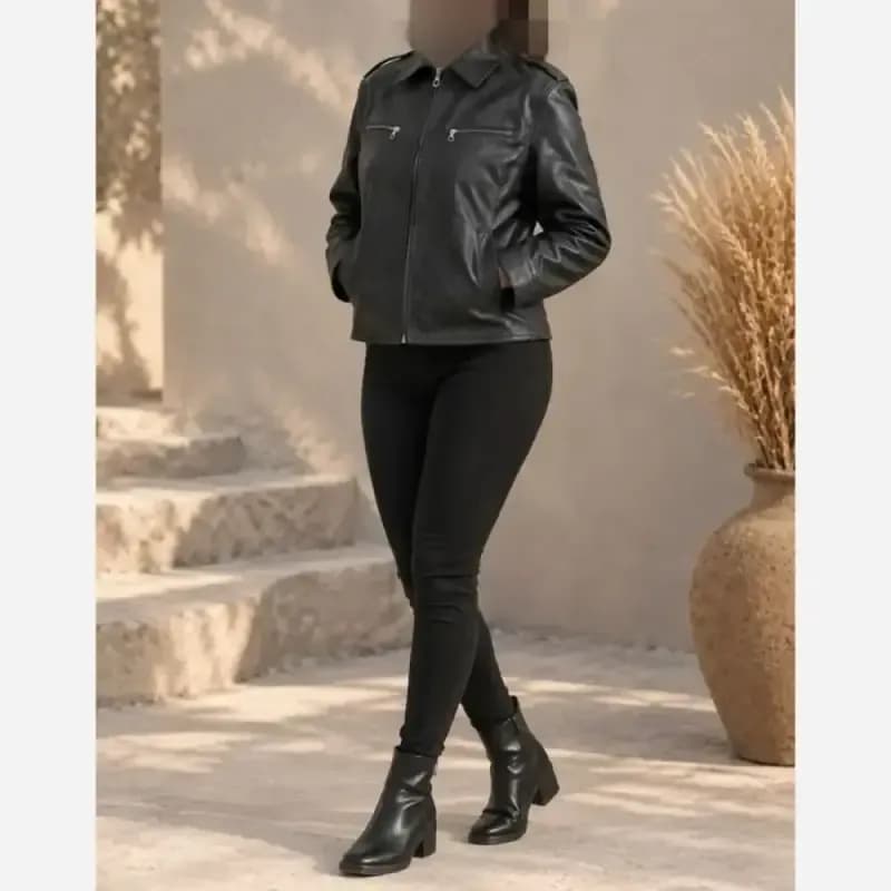 کاپشن چرم زنانه دو زیپ استرکشی شده فری سایز مدل سایرا — تصویر ۳