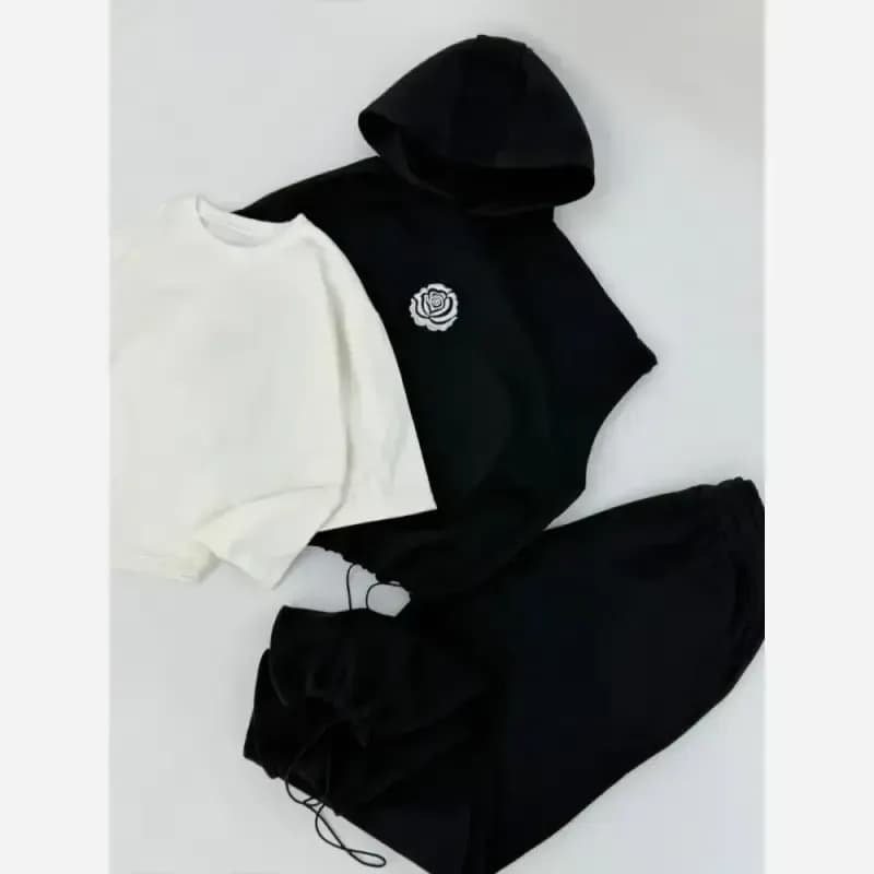 ست 3 تیکه وست شلوار و تیشرت مدل راینا جنس دورس حوله ای توکرکی فریسایز