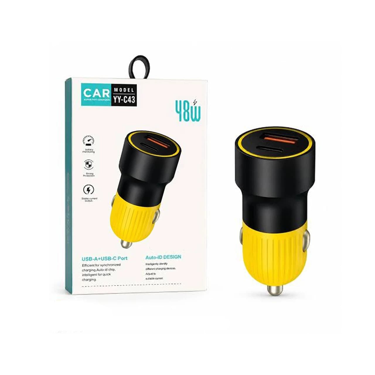 شارژر فندکی فست دو پورت مدل YY-C43 48W – مشکی زرد – RH — تصویر ۴