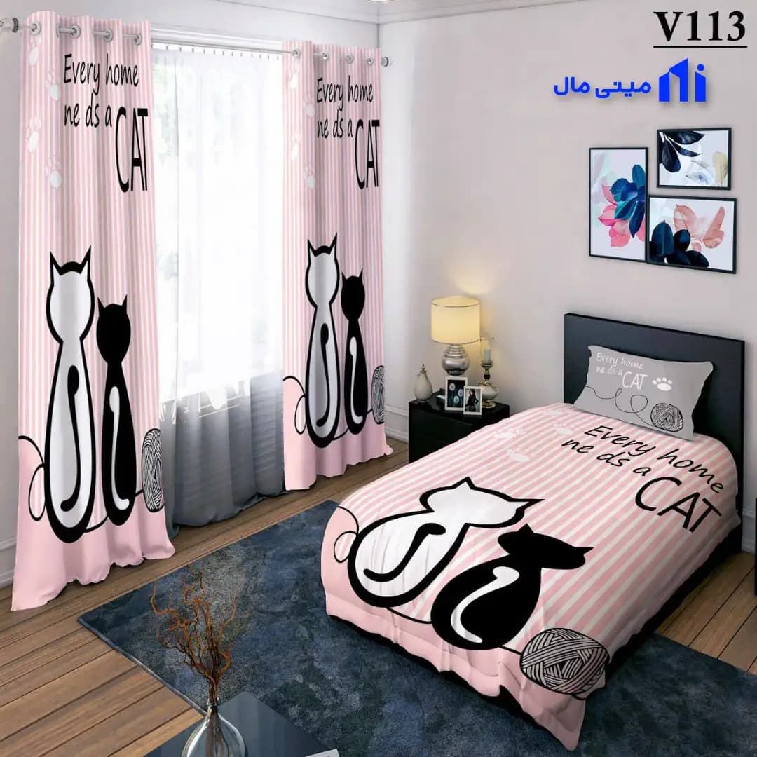 روتختی کاپلی گربه و زمینه صورتی سفید V113