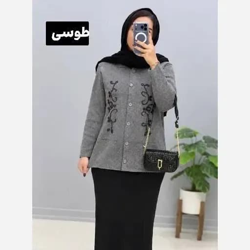 ژاکت بافت ملیله دوزی زنانه یقه مردانه فری سایز