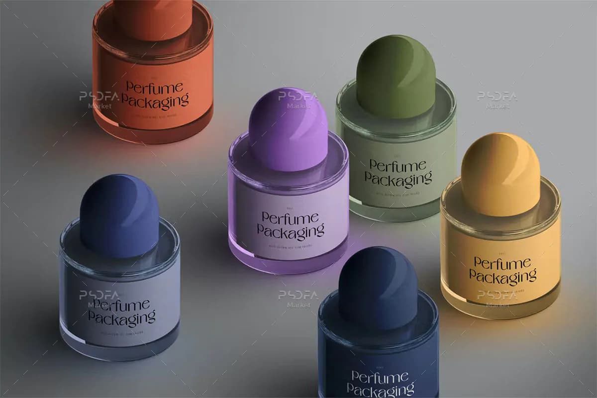 موکاپ شیشه و بطری عطر ایزومتریک