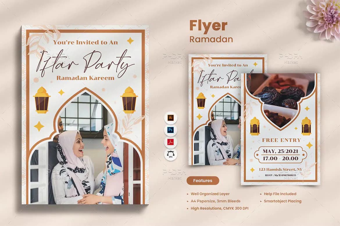 طرح تراکت ماه رمضان الکریم لایه باز