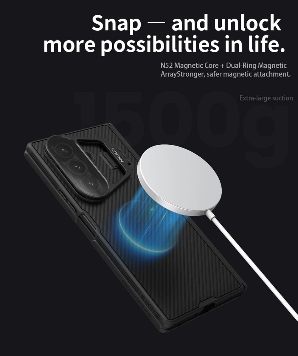 گارد مگنتی کمرا استند شیشه‌ای Samsung Galaxy Z Fold 7 مارک نیلکین مدل Camshield Prop — تصویر ۷