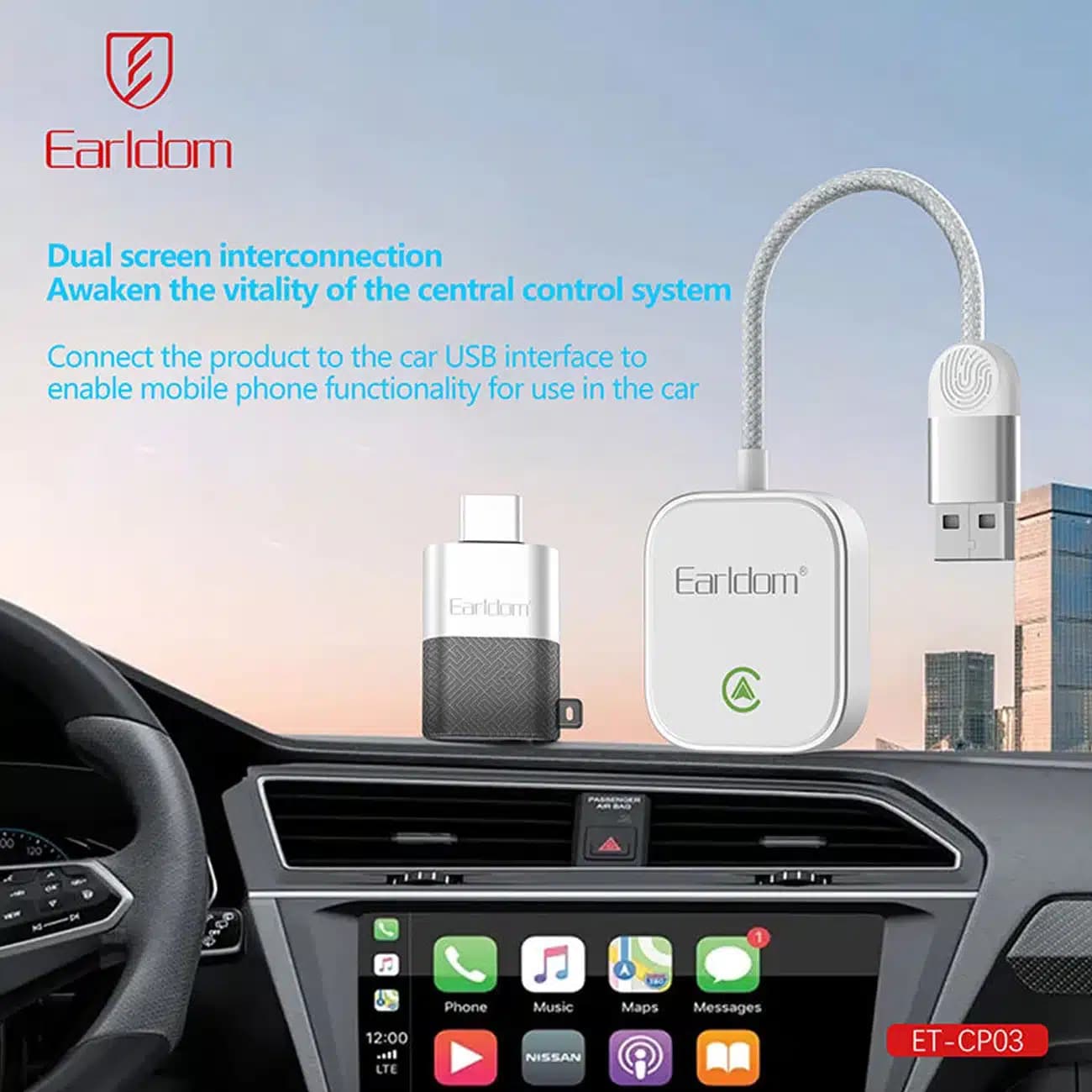 دانگل وایرلس اپل CarPlay و Android Auto یواس‌بی ارلدام CP03 با دانگل تایپ‌سی — تصویر ۸