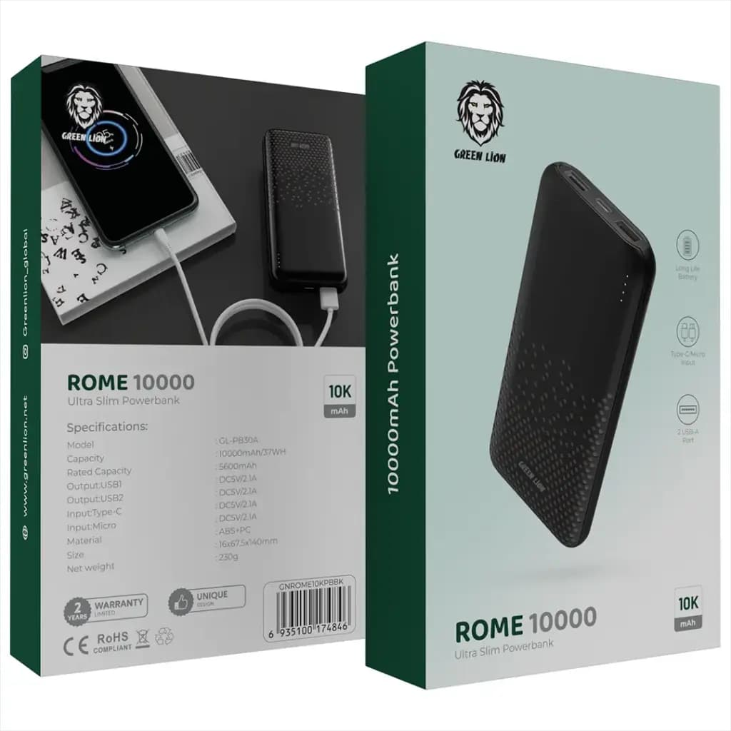 پاوربانک 10000 میلی‌آمپر ساعتی گرین لاین مدل Rome Ultra Slim — تصویر ۳