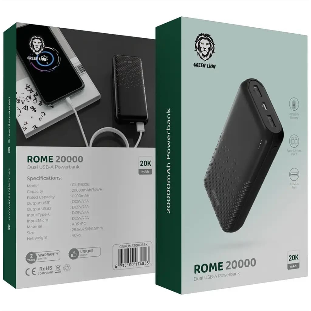پاوربانک 20000 میلی‌آمپر ساعتی گرین لاین مدل Rome Ultra Slim — تصویر ۳