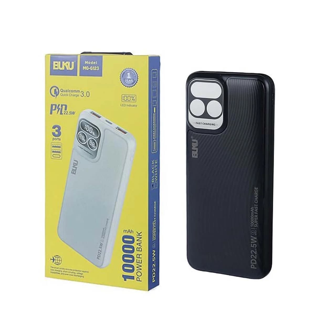 پاوربانک (PD و فست شارژ) BUKU 10000mAh مدل MG-G123 22.5W – مشکی – MMS (گارانتی شش ماهه YA)