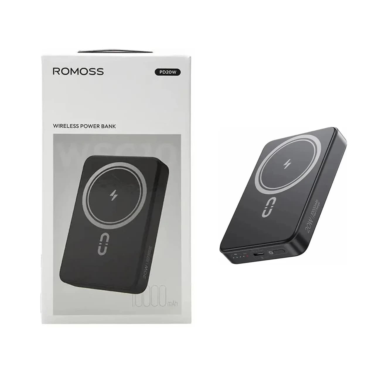 پاوربانک PD و فست شارژ وایرلس Romoss 10000mAh مدل WSC10-121 20W – مشکی (گارانتی متین)