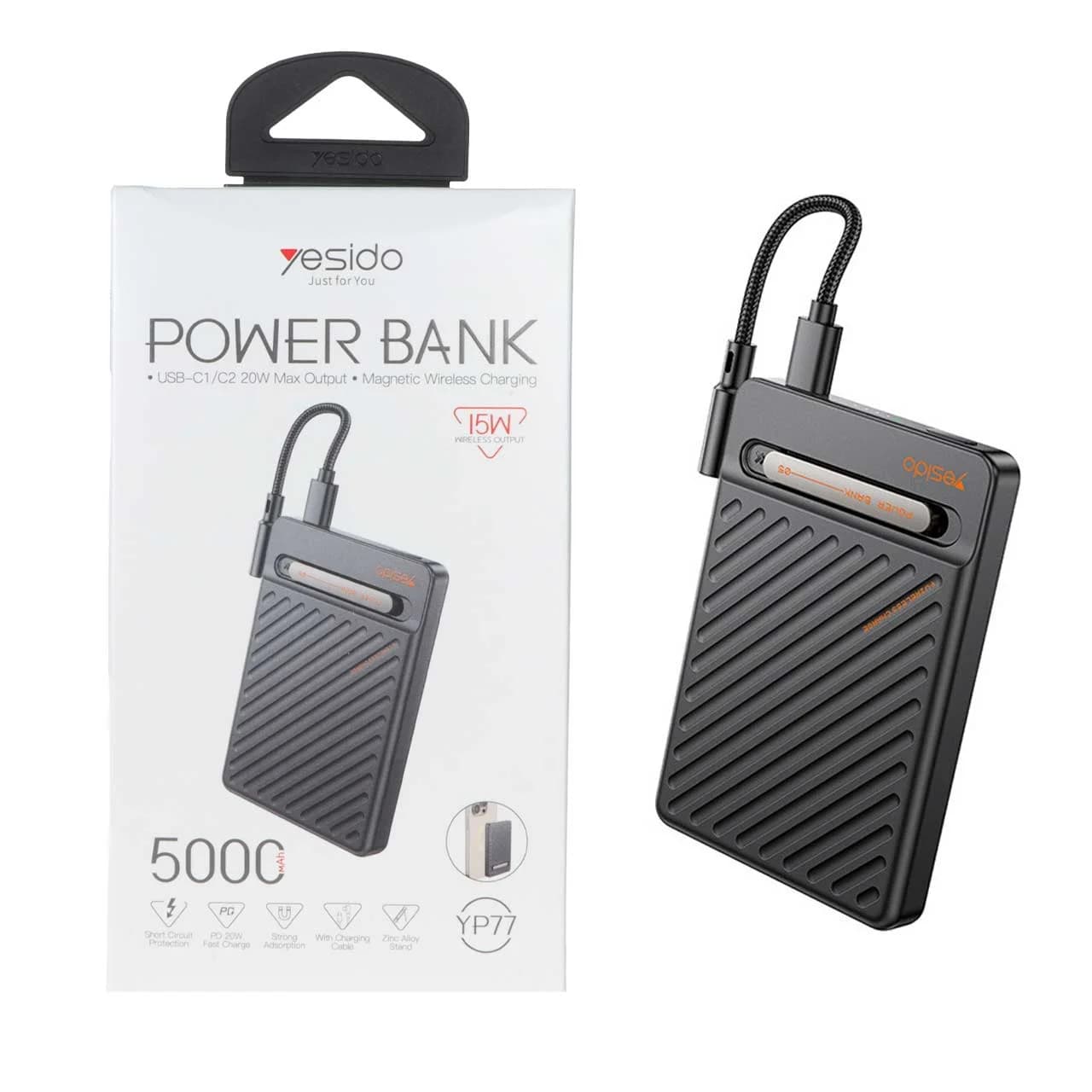 پاوربانک وایرلس (PD و فست شارژ) Yesido 5000mAh مدل YP77 20W – مشکی (گارانتی 18 ماه تعویض نیکان همراه)