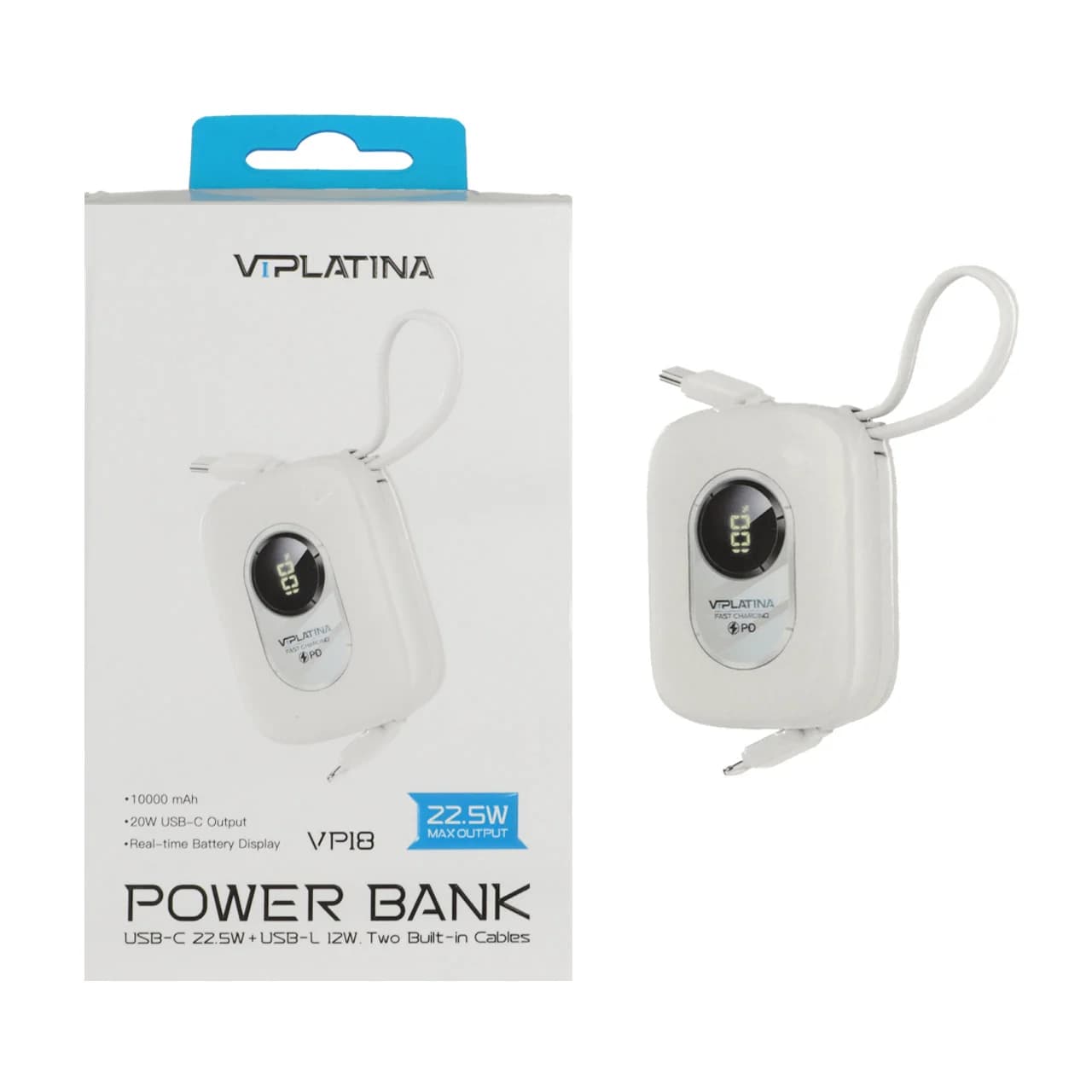 پاوربانک فست شارژ VIPLATINA 10000mAh مدل VP18 22.5W – سفید (گارانتی 18 ماه تعویض نیکان همراه)