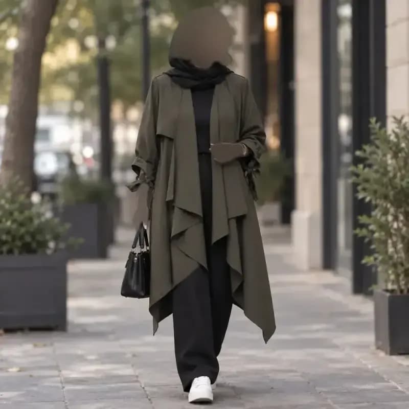 مانتو زنانه کرپ اسکاچی آستین گره ای سبز فری سایز — تصویر ۲