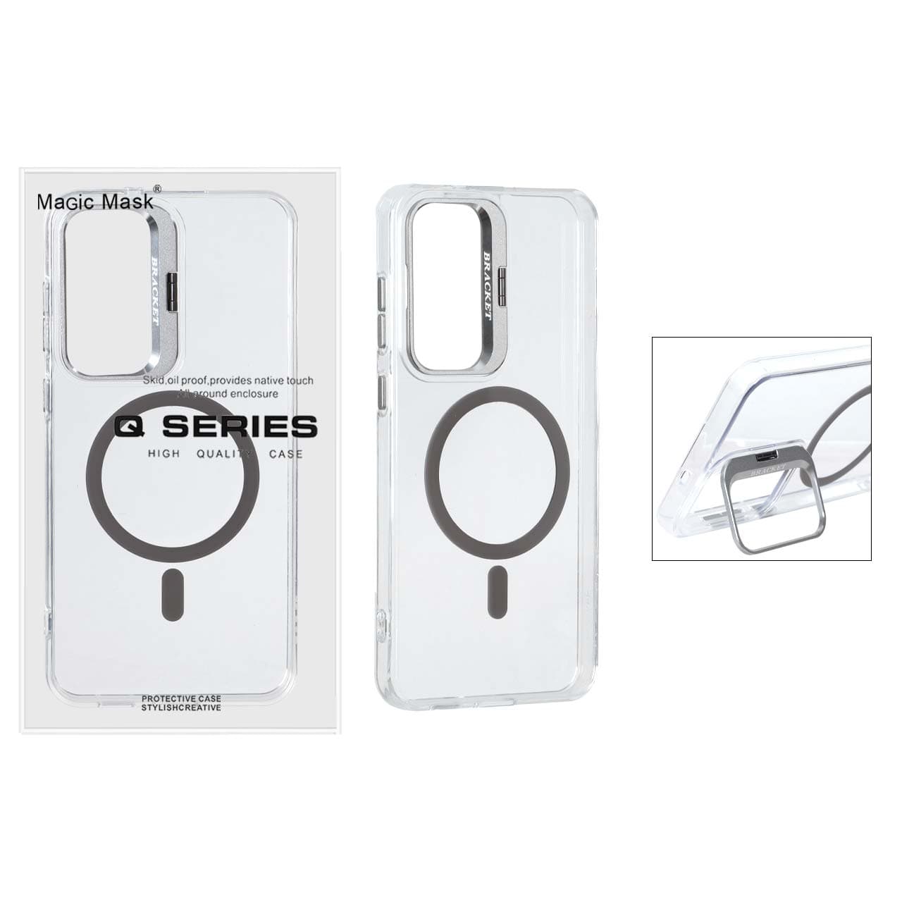 قاب اورجینال Q Series Bracket کریستالی Magsafe لنز استندشو Samsung Galaxy S25 FE – خاکستری (پک دار )