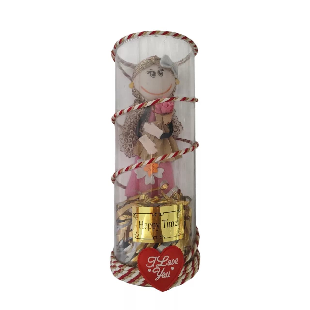 ست هدیه عروسک مدل شیشه استوانه ای طرح دختر گل گلی کد 007