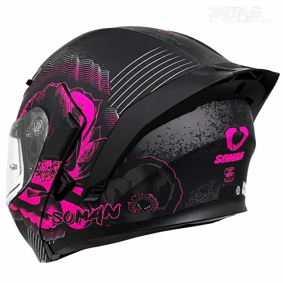 کلاه کاسکت فک متحرک دخترانه سومان مدل SM955-S PEONY BLACK PINK — تصویر ۶