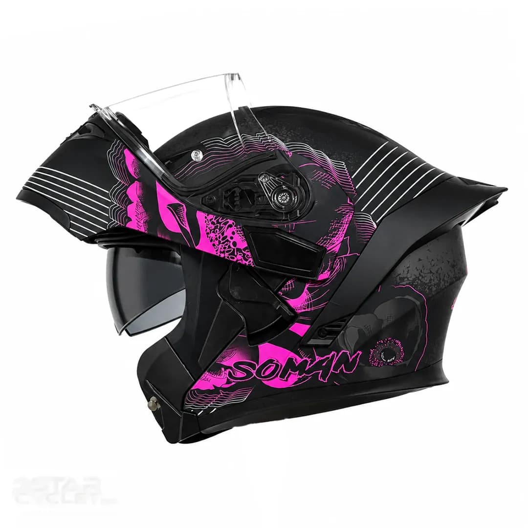 کلاه کاسکت فک متحرک دخترانه سومان مدل SM955-S PEONY BLACK PINK — تصویر ۲
