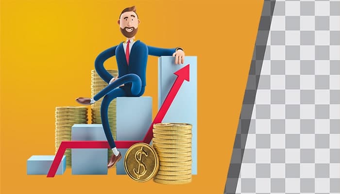 تصویر PNG کاراکتر سه بعدی مرد تاجر و موفقیت در تجارت