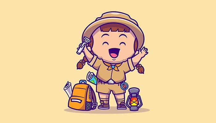 وکتور کاراکتر کارتونی دختر بچه با مفهوم مسافرت و سفر