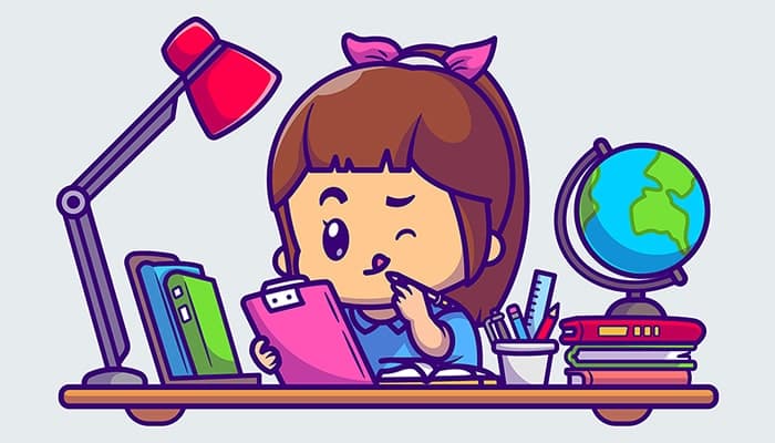 وکتور کاراکتر کارتونی دختر بچه در حال درس خواندن