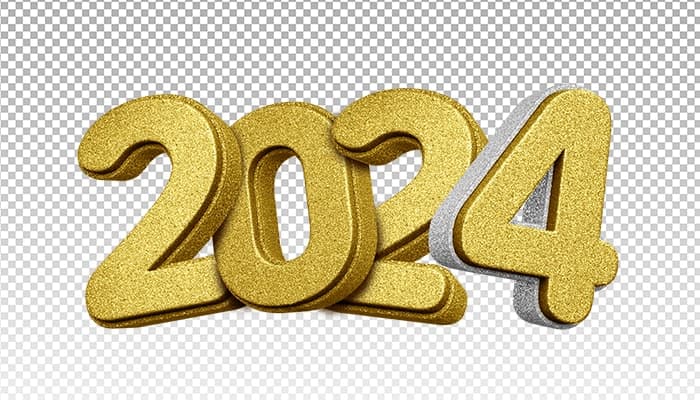 تصویر PNG عدد سال 2024 با طراحی سه بعدی