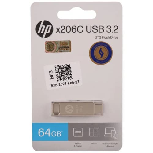 فلش 64 گیگ اچ پی HP x206C OTG Type-C USB3.2 — تصویر ۲