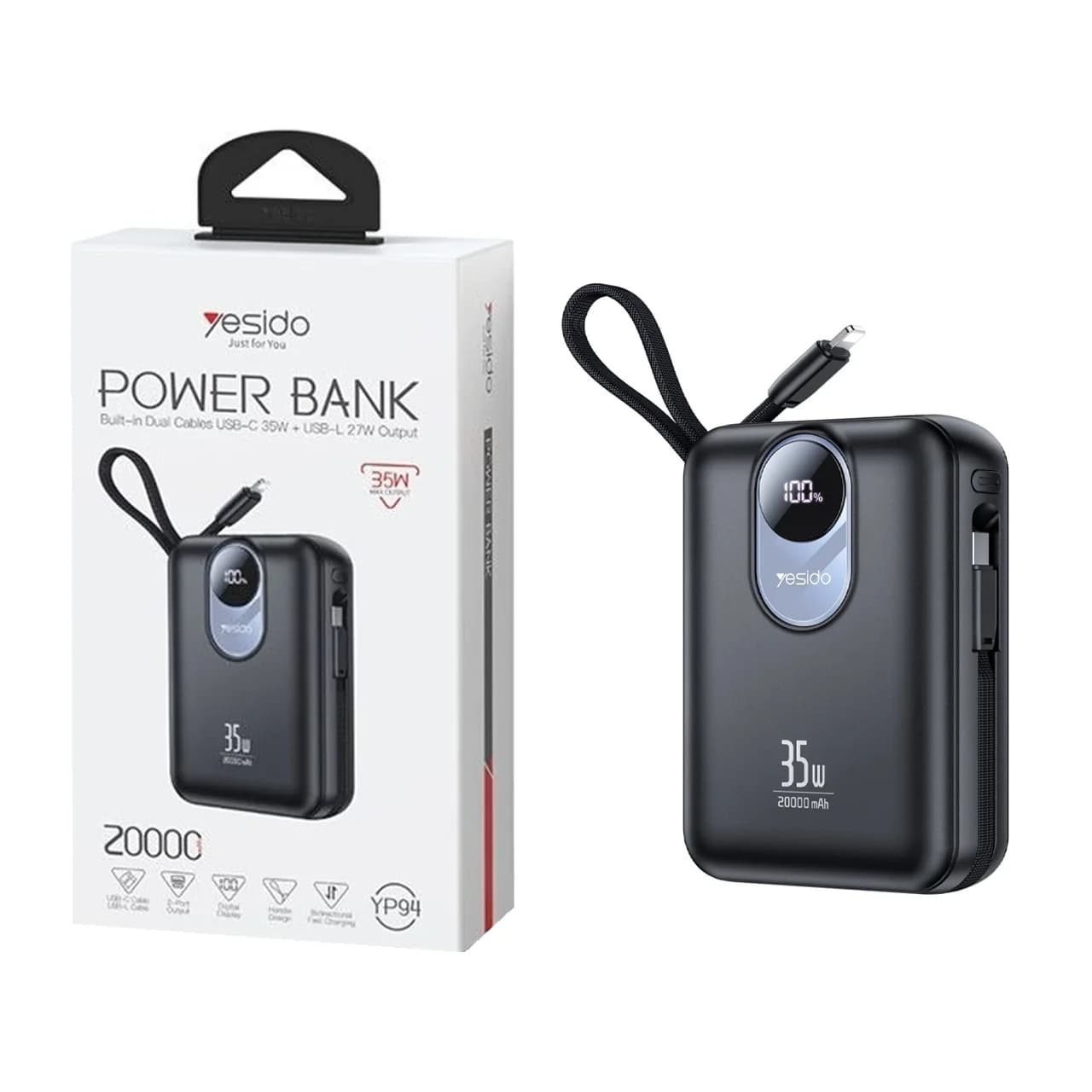 پاوربانک فست شارژ Yesido 20000mAh مدل YP94 35W – مشکی (گارانتی 18 ماه تعویض نیکان همراه)