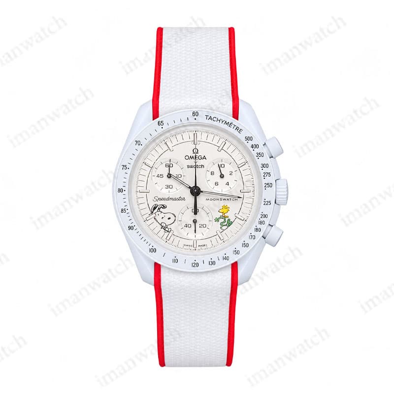 ساعت مچی امگا سواچ بند رابر ماه سفید Omega Swatch