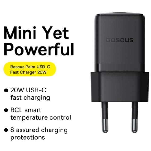 شارژر دیواری تایپ‌سی 20 وات بیسوس همراه با کابل دو سر تایپ سی 60 وات یک متری CCZC20CE — تصویر ۳