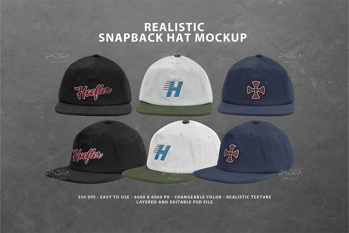 موکاپ کلاه Snapback با دو نمای مختلف