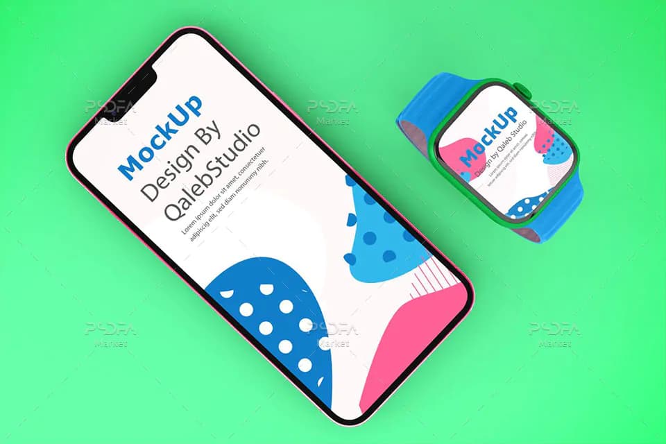 موکاپ اپل واچ و آیفون 13 iPhone 13 & Apple Watch — تصویر ۷