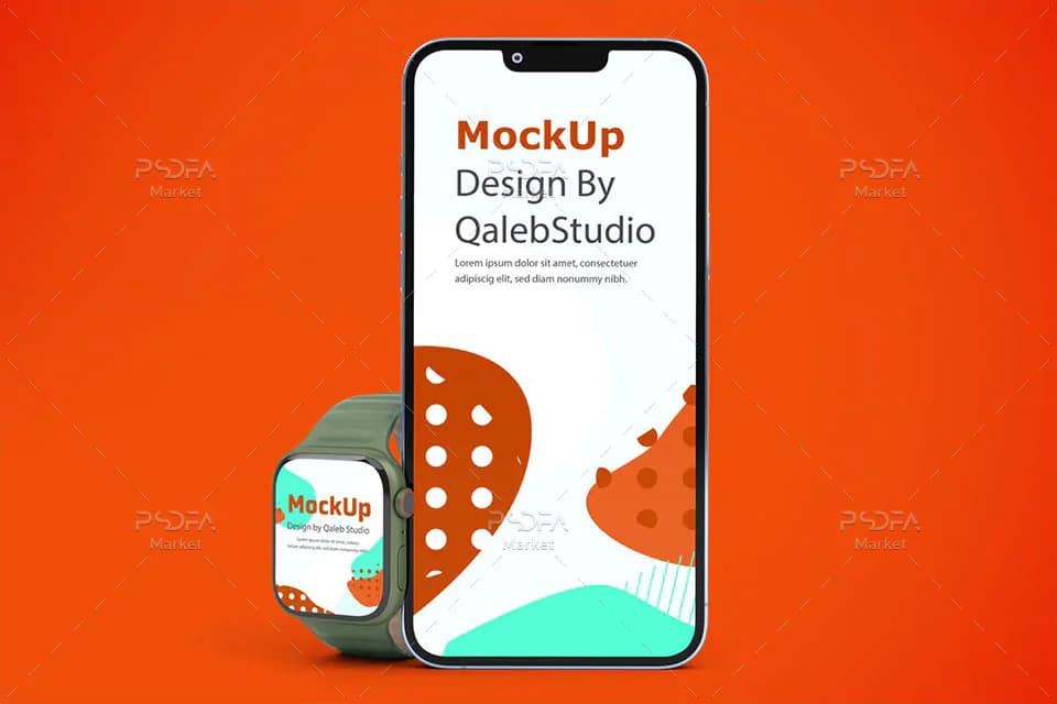 موکاپ اپل واچ و آیفون 13 iPhone 13 & Apple Watch — تصویر ۶