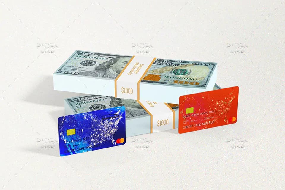 3 موکاپ اسکناس و کردیت کارت (کارت بانکی)