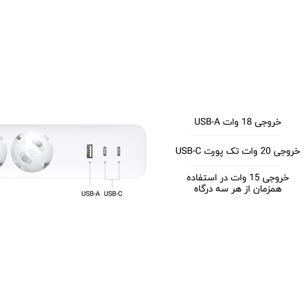 چندراهی برق ۳ پریز با شارژ سریع ۲۰ وات شیائومی مدل XMCXB01EU — تصویر ۴