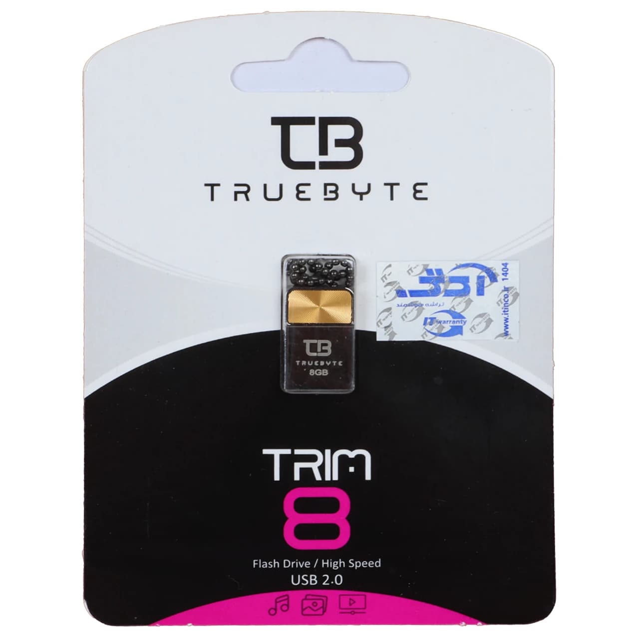 فلش مموری TRUEBYTE USB2.0 مدل TRIM ظرفیت 8GB – مشکی طلایی (گارانتی مادام العمر شرکت آی تین)