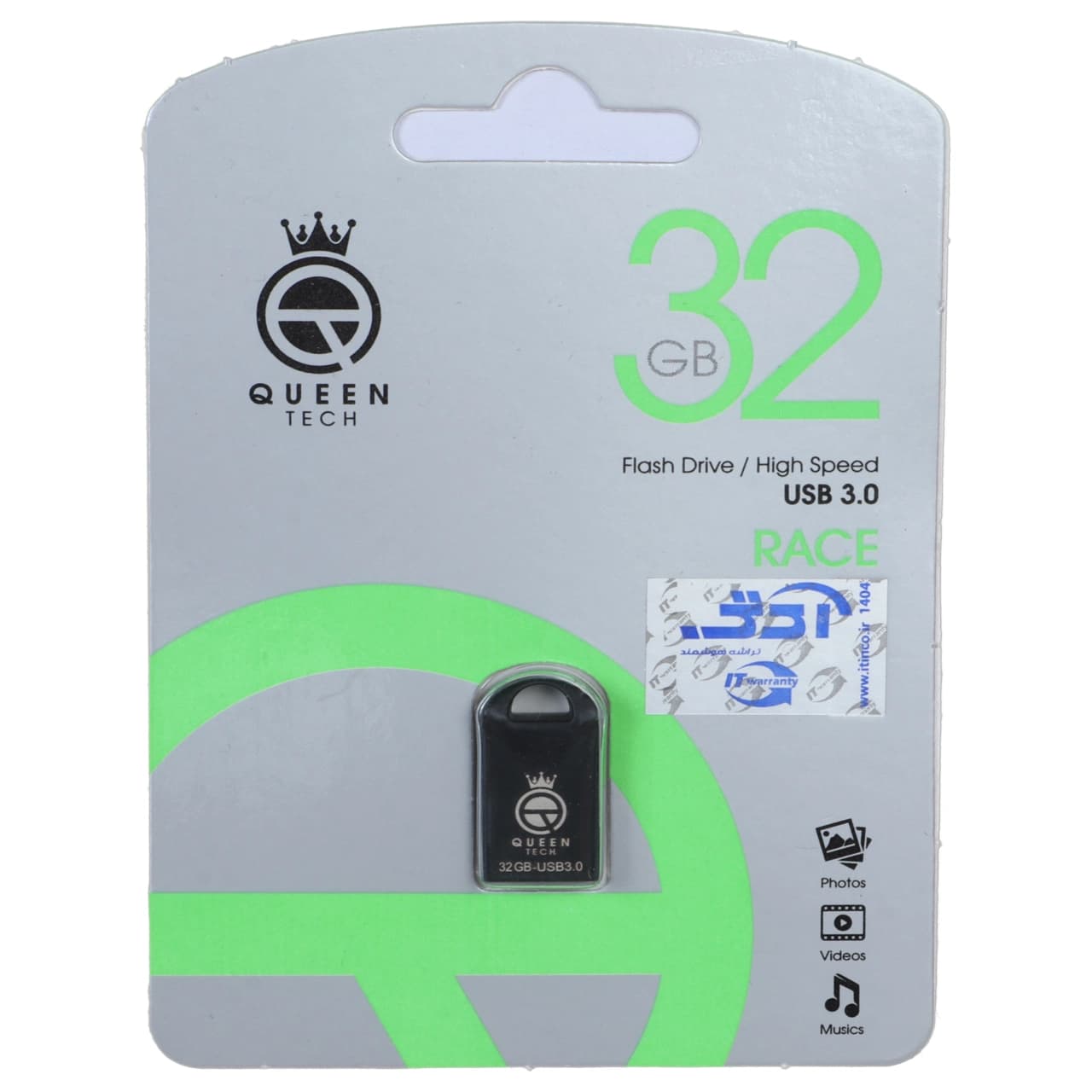 فلش مموری Queen USB3.0 مدل Race ظرفیت 32GB – مشکی (گارانتی مادام العمر آی تین)