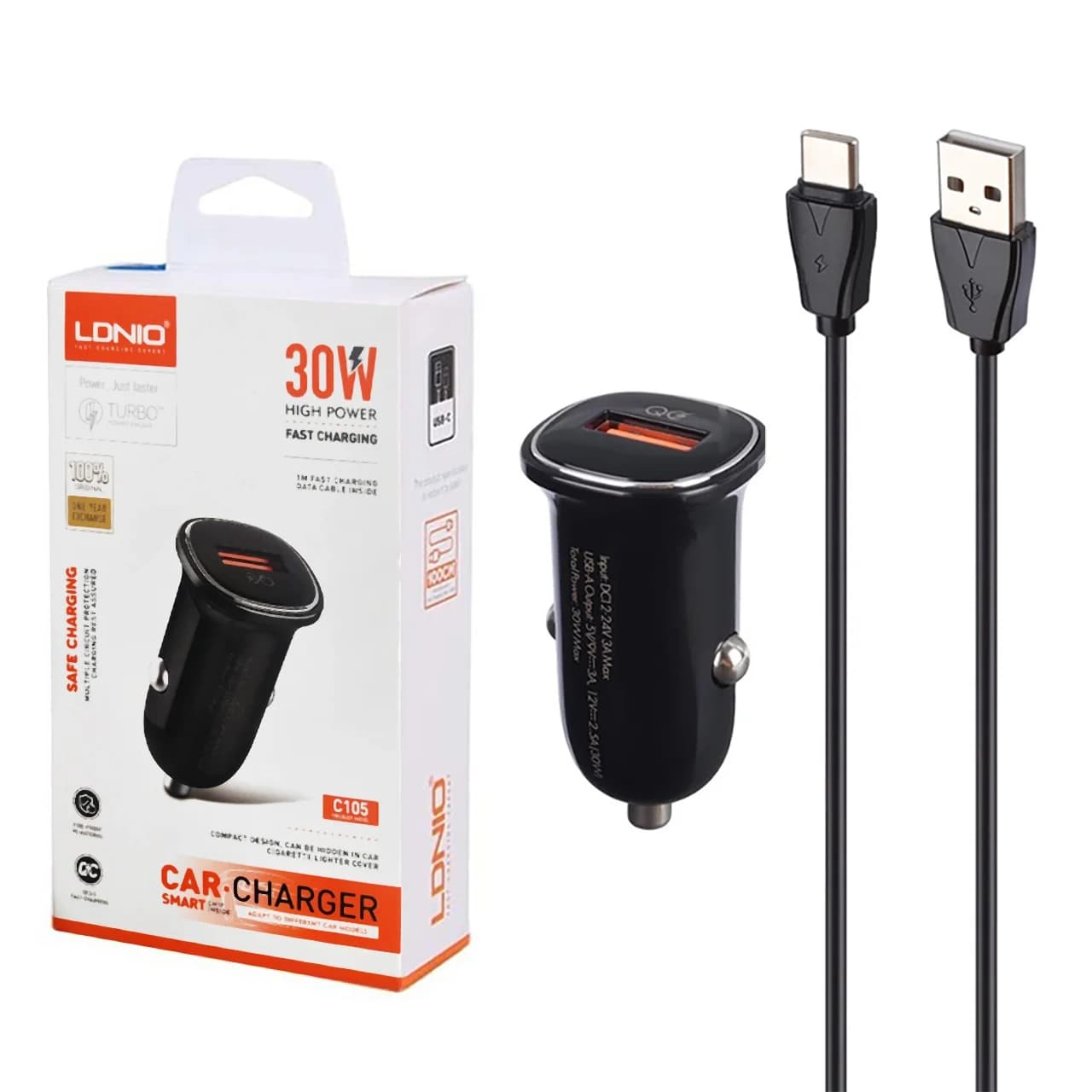 شارژر فندکی فست تک پورت LDNIO مدل C105 30W به همراه کابل شارژ Type-C – مشکی — تصویر ۸